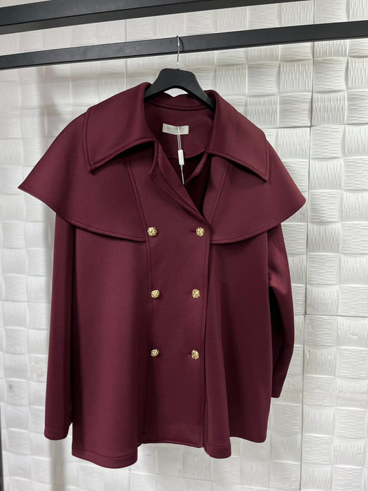 Kruvaze Kesim Kuşaklı Bordo Ceket