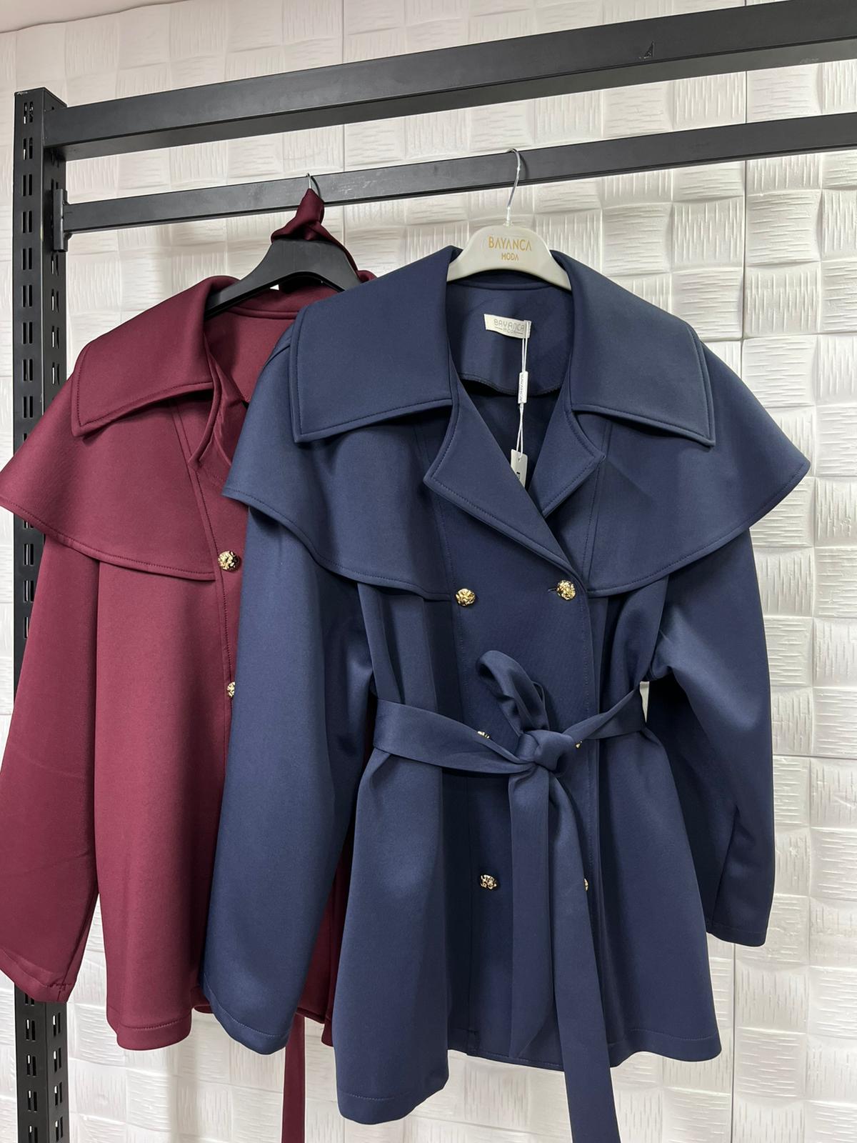 Kruvaze Kesim Kuşaklı Bordo Ceket